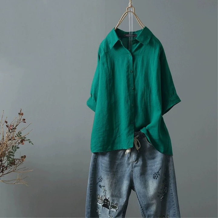 Dams Linne skjorta med elegant krage och avslappnad passform Eva Jonsson-Eva Jonsson