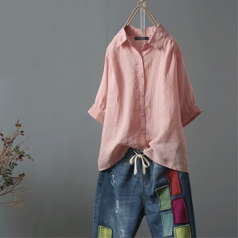 Dams Linne skjorta med elegant krage och avslappnad passform Eva Jonsson-Eva Jonsson