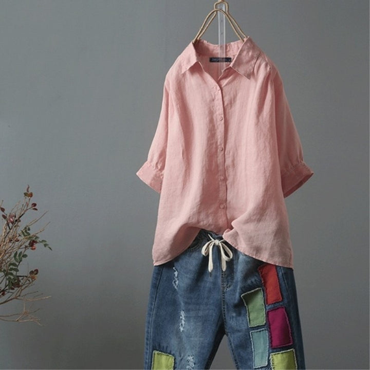 Dams Linne skjorta med elegant krage och avslappnad passform Eva Jonsson-Eva Jonsson