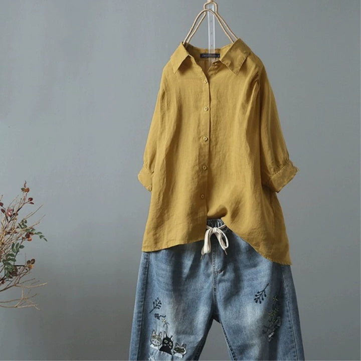 Dams Linne skjorta med elegant krage och avslappnad passform Eva Jonsson-Eva Jonsson