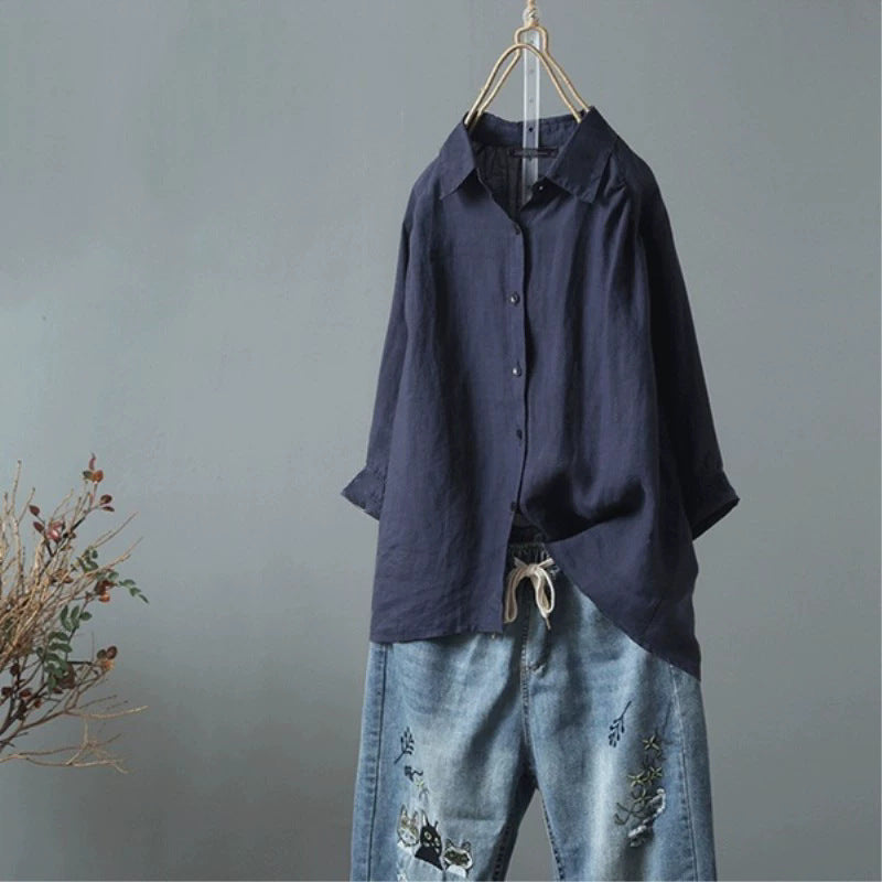 Dams Linne skjorta med elegant krage och avslappnad passform Eva Jonsson-Eva Jonsson