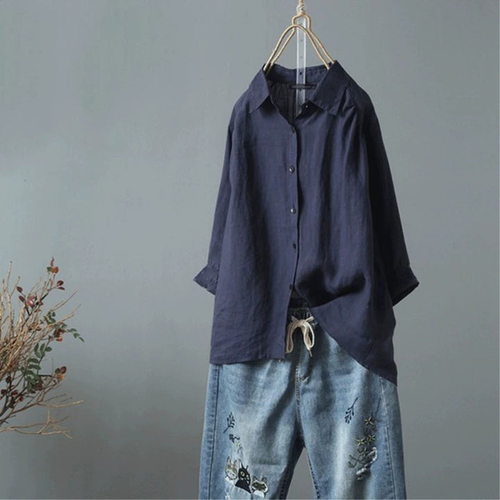 Dams Linne skjorta med elegant krage och avslappnad passform Eva Jonsson-Eva Jonsson