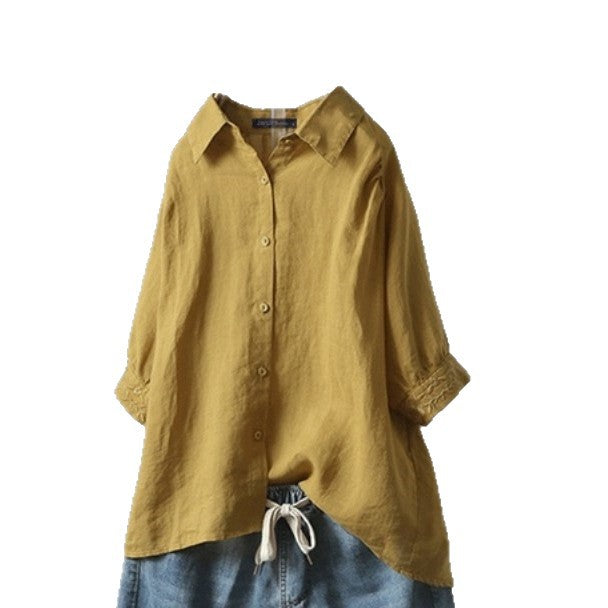 Dams Linne skjorta med elegant krage och avslappnad passform Eva Jonsson-Eva Jonsson