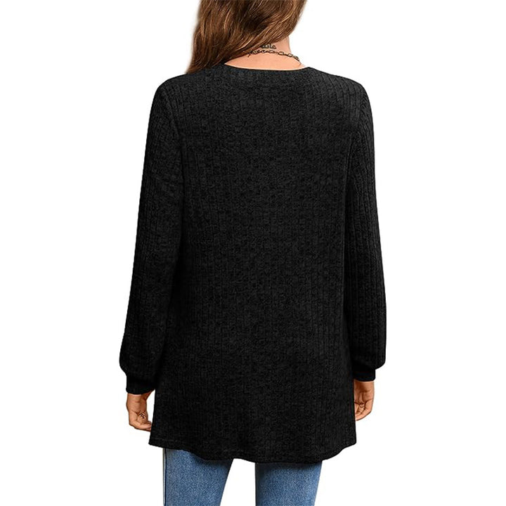 Dams Loose Knit Tunic med Sidofickor och V-Ringning Eva Jonsson-Eva Jonsson