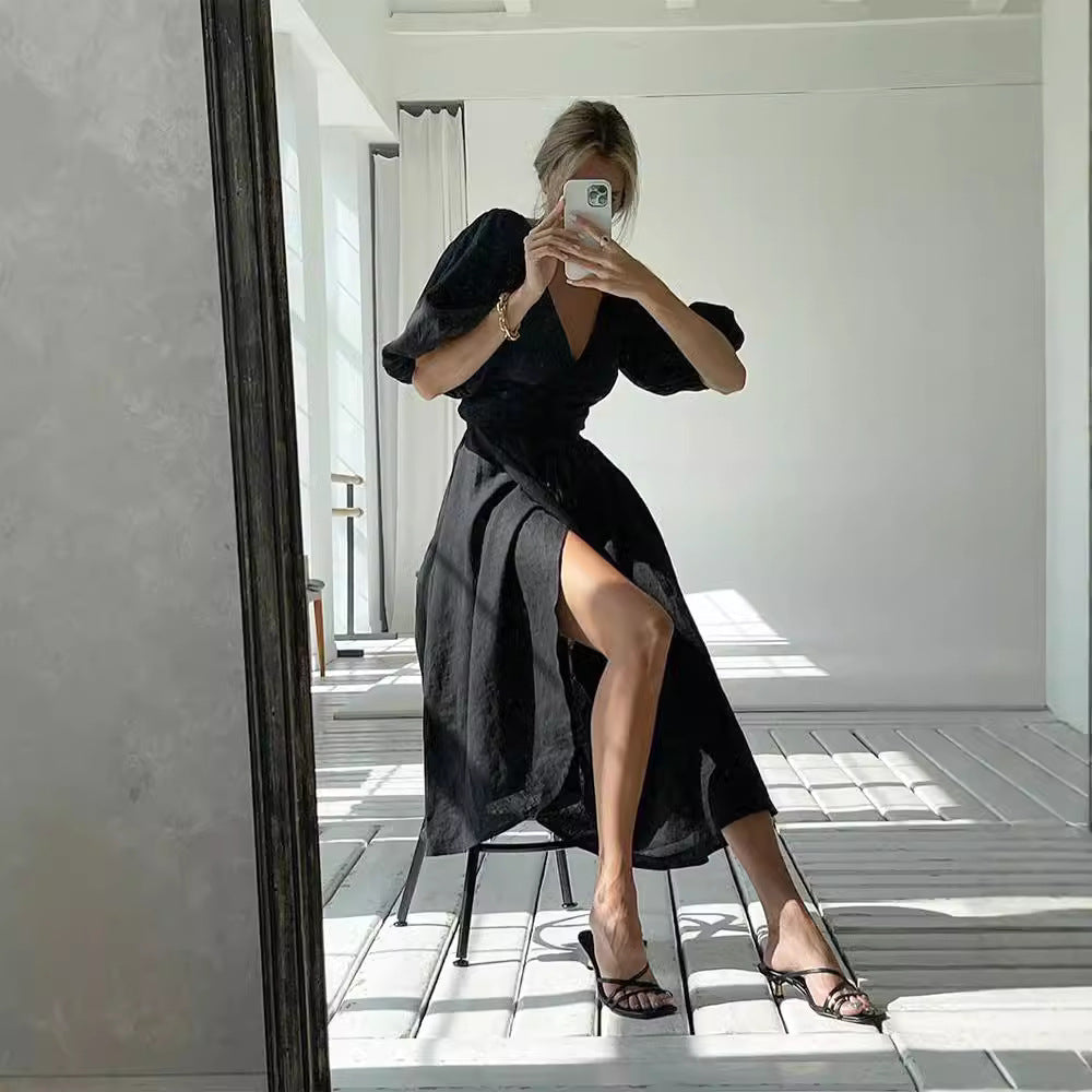 Dams Maxiklänning med eleganta puffärmar Mirla-Eva Jonsson