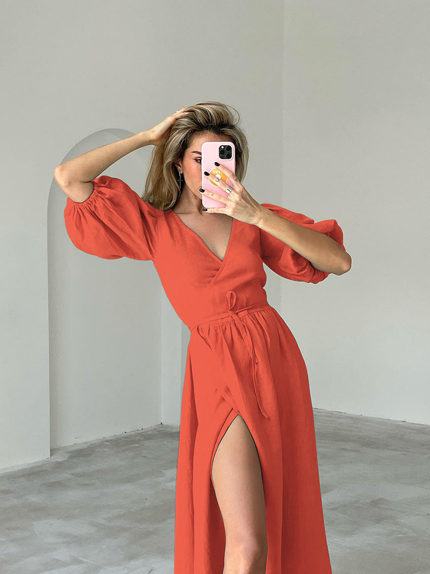 Dams Maxiklänning med eleganta puffärmar Mirla-Eva Jonsson