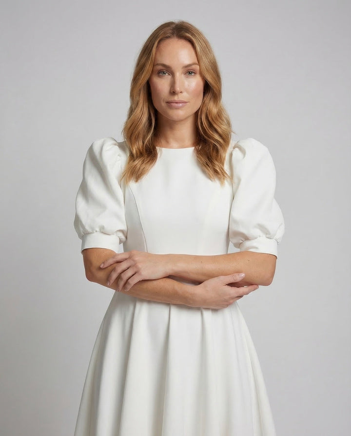 Dams Midi klänning Elegant Puffärmar-Eva Jonsson