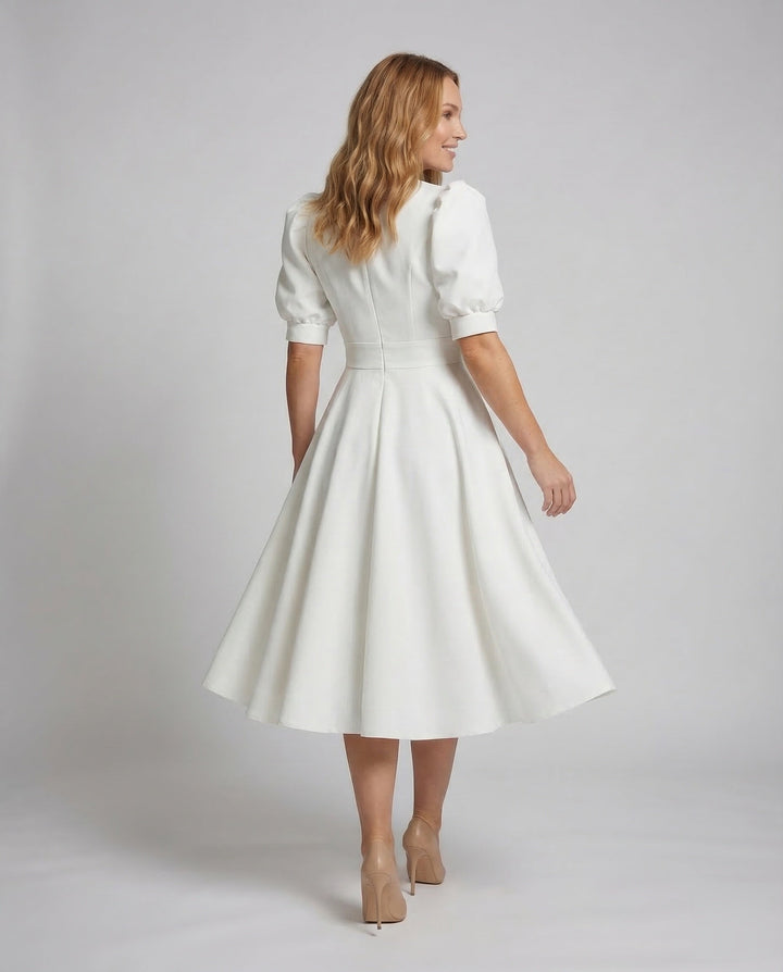 Dams Midi klänning Elegant Puffärmar-Eva Jonsson