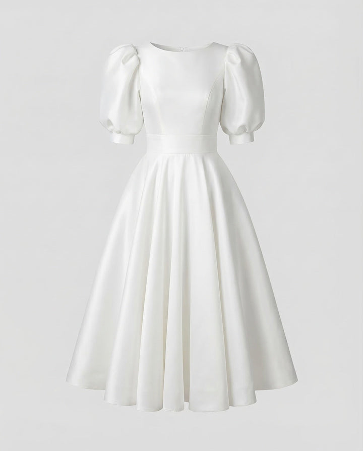 Dams Midi klänning Elegant Puffärmar-Eva Jonsson