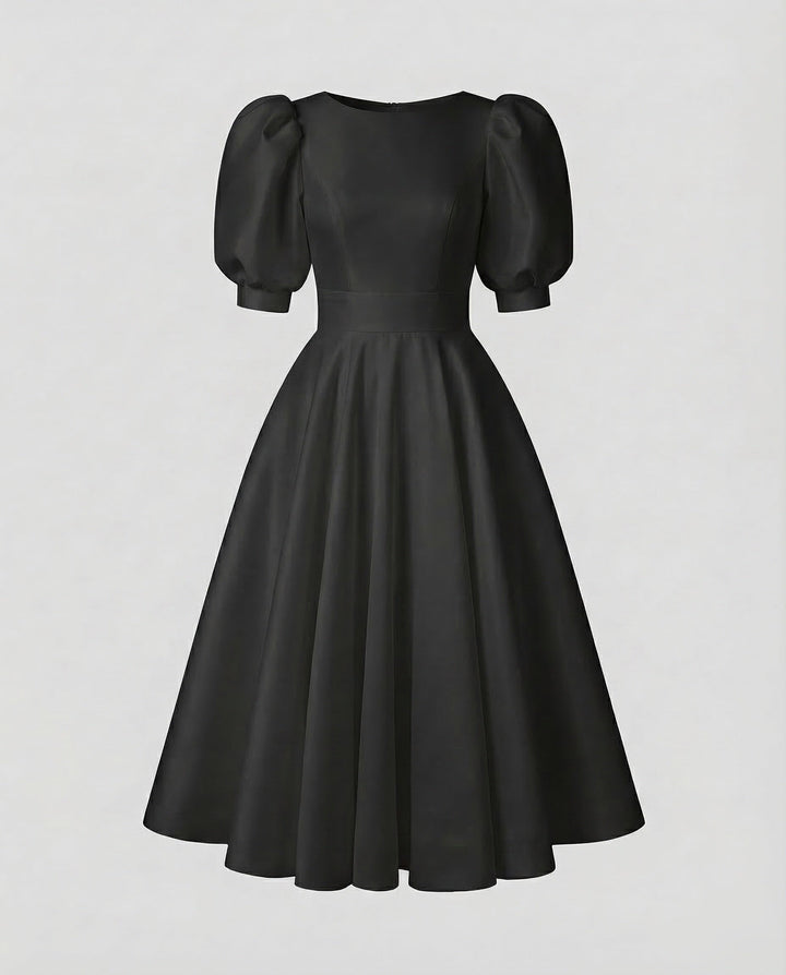 Dams Midi klänning Elegant Puffärmar-Eva Jonsson