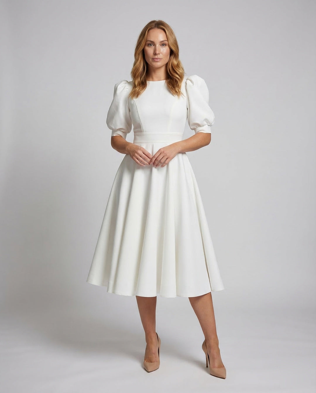 Dams Midi klänning Elegant Puffärmar-Eva Jonsson