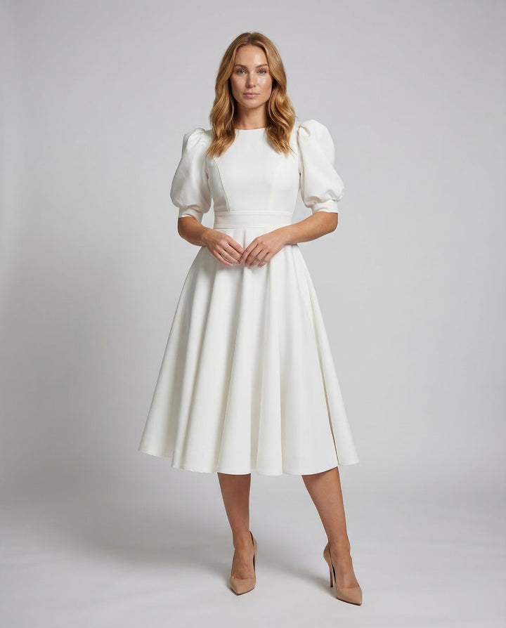 Dams Midi klänning Elegant Puffärmar-Eva Jonsson