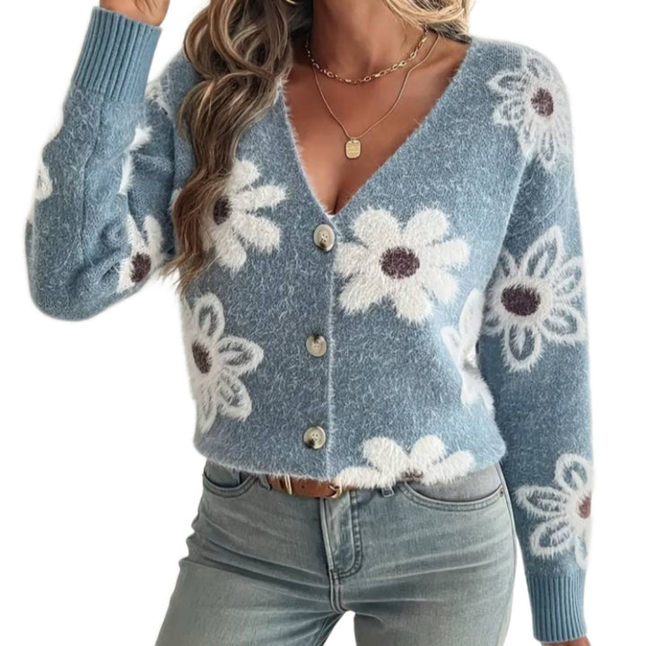 Dams Modisk Cardigan med florala applikationer Eva Jonsson-Eva Jonsson