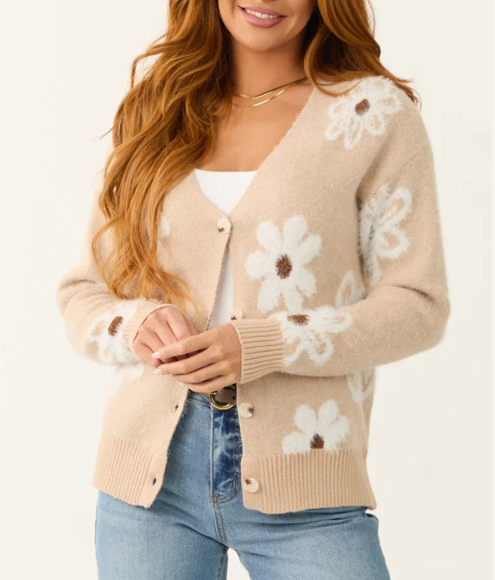 Dams Modisk Cardigan med florala applikationer Eva Jonsson-Eva Jonsson