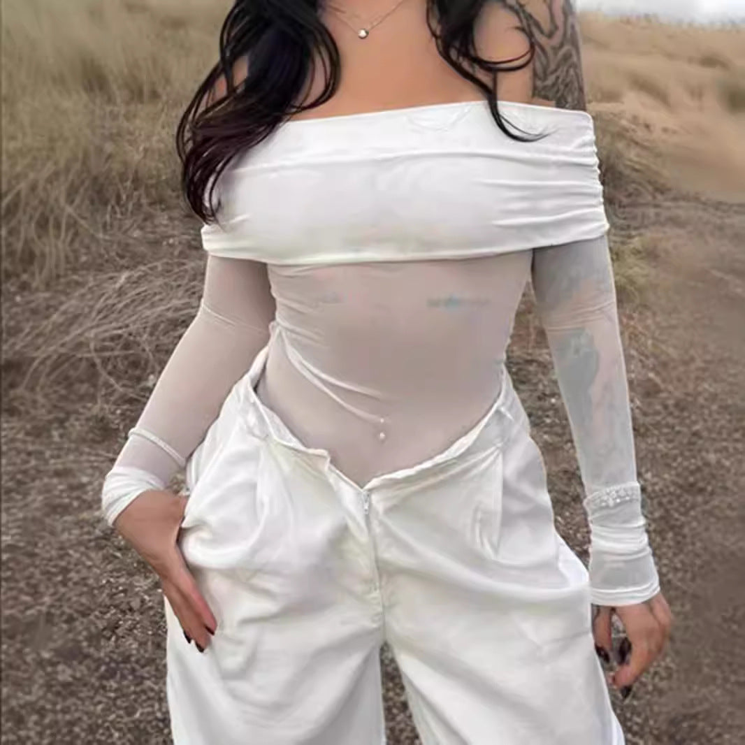 Dams Off-Shoulder Långärmad bodysuit med genomskinliga accenter Mirla-Eva Jonsson