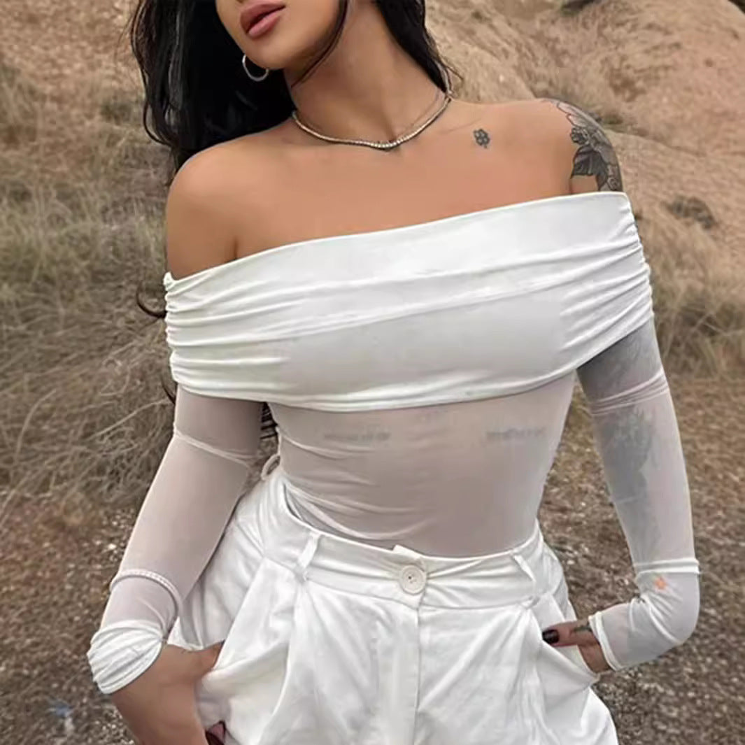 Dams Off-Shoulder Långärmad bodysuit med genomskinliga accenter Mirla-Eva Jonsson