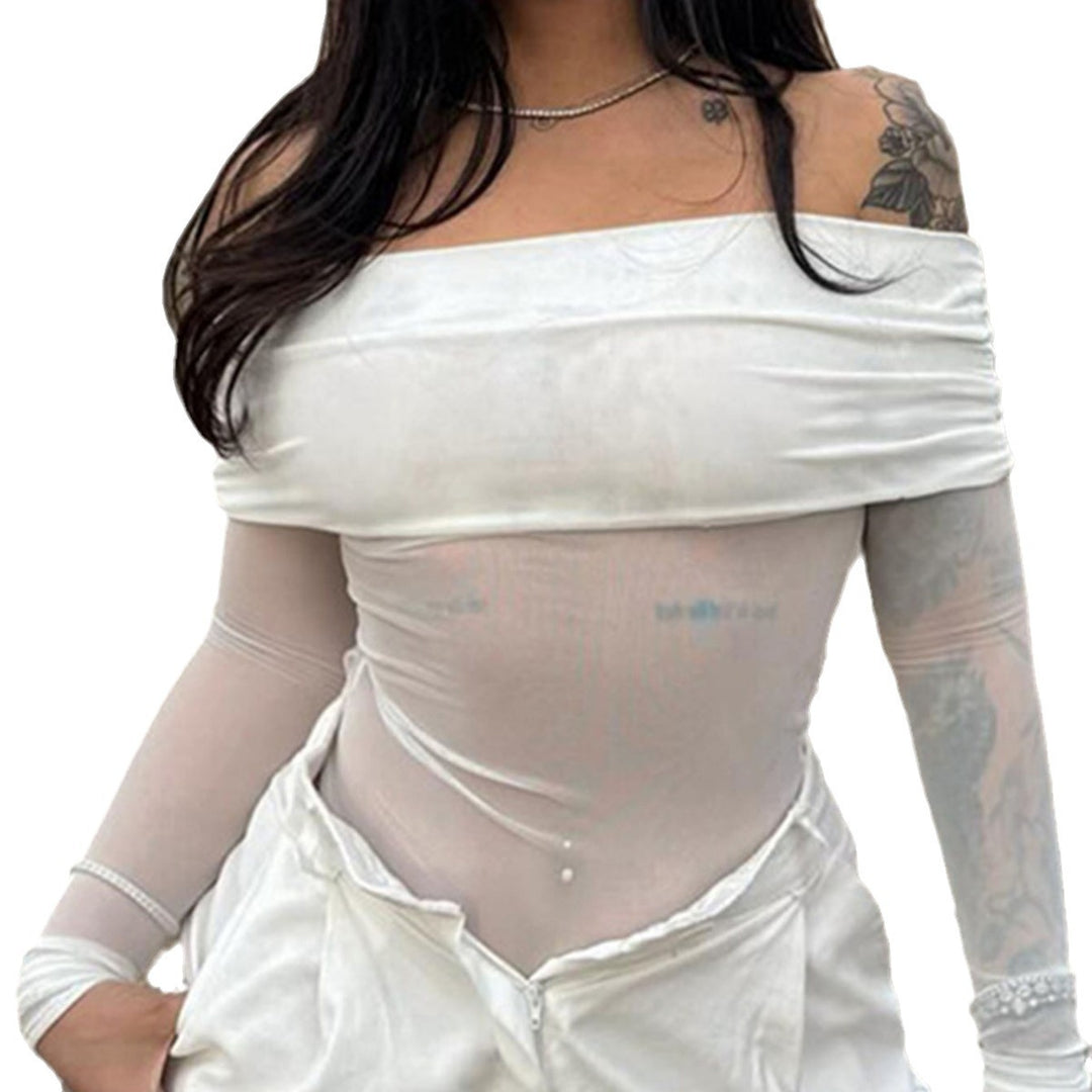 Dams Off-Shoulder Långärmad bodysuit med genomskinliga accenter Mirla-Eva Jonsson