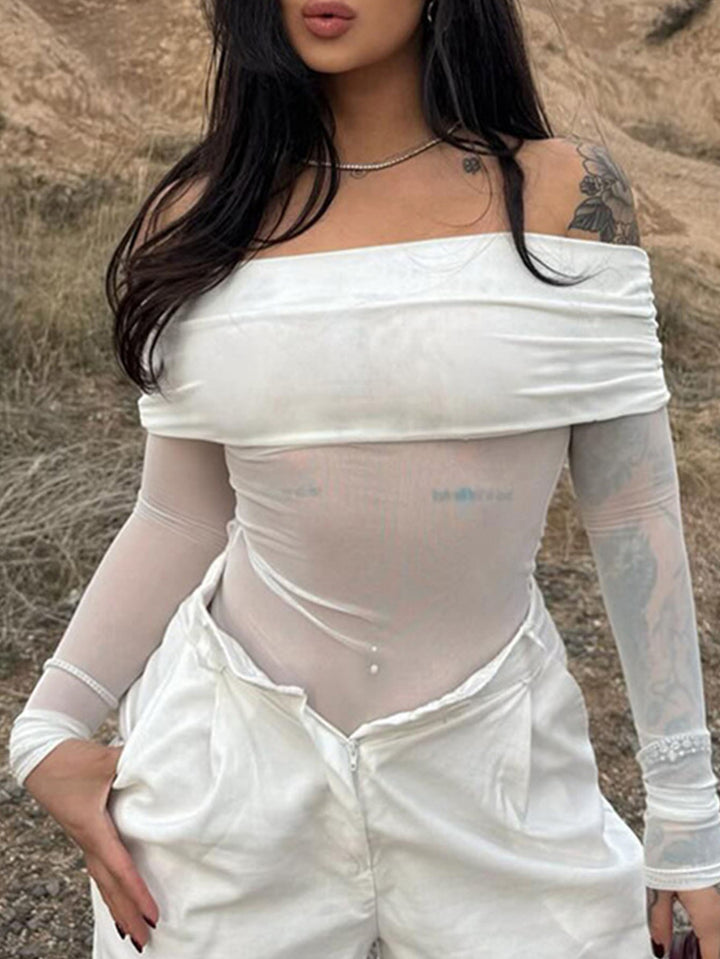 Dams Off-Shoulder Långärmad bodysuit med genomskinliga accenter Mirla-Eva Jonsson