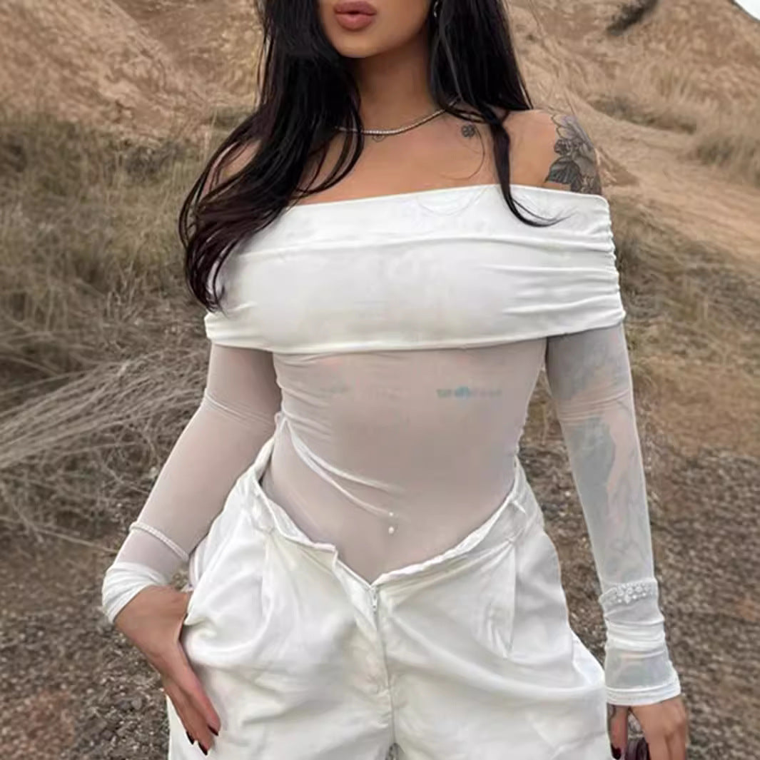 Dams Off-Shoulder Långärmad bodysuit med genomskinliga accenter Mirla-Eva Jonsson