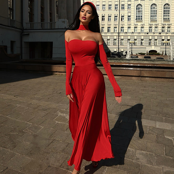 Dams Off-Shoulder Maxiklänning med långa ärmar och elegant skärning Mirla-Eva Jonsson