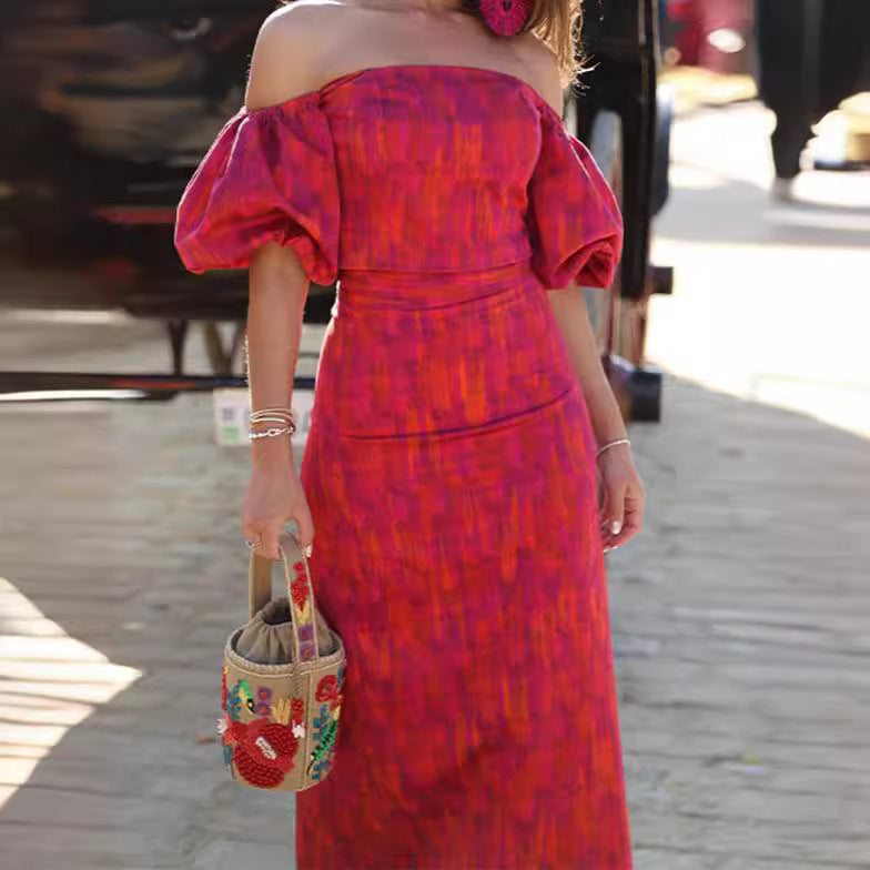 Dams Off-Shoulder Maxiklänning med puffärmar Eva Jonsson-Eva Jonsson