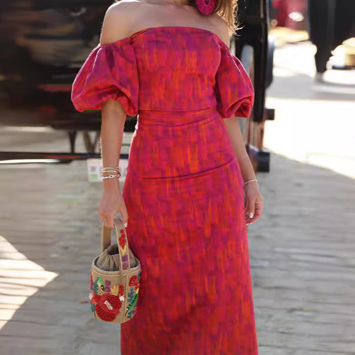 Dams Off-Shoulder Maxiklänning med puffärmar Eva Jonsson-Eva Jonsson