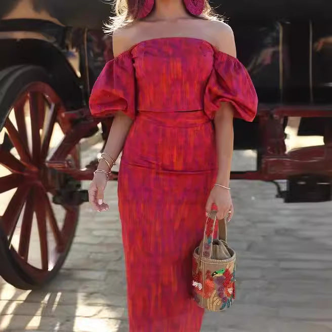 Dams Off-Shoulder Maxiklänning med puffärmar Eva Jonsson-Eva Jonsson