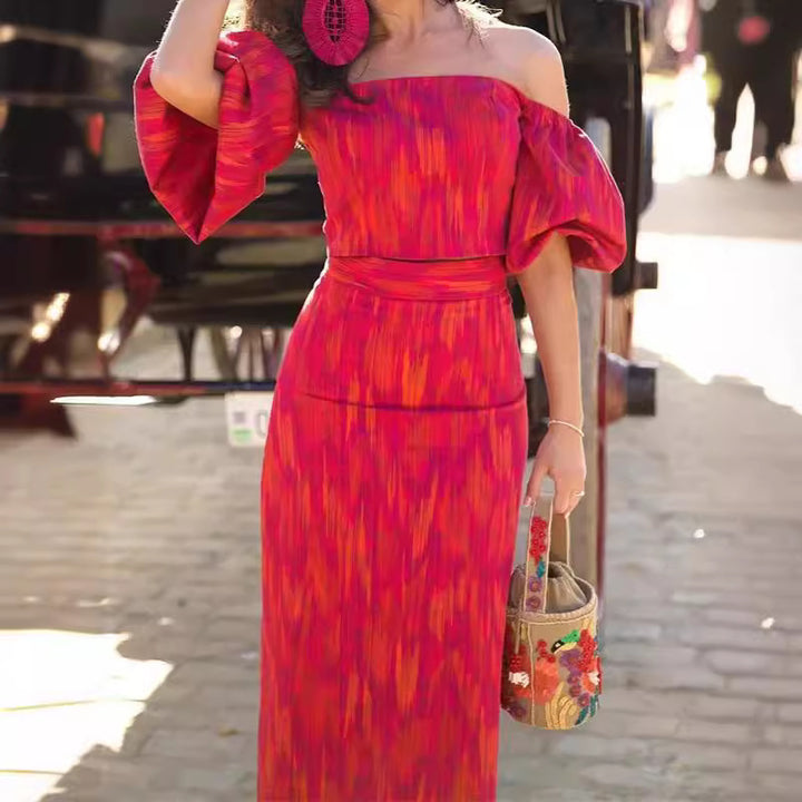 Dams Off-Shoulder Maxiklänning med puffärmar Eva Jonsson-Eva Jonsson