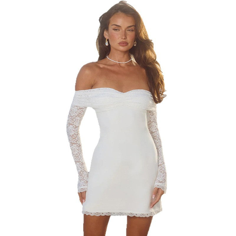 Dams Off-Shoulder Miniklänning med transparenta spetsärmar och bedårande snitt Mirla-Eva Jonsson