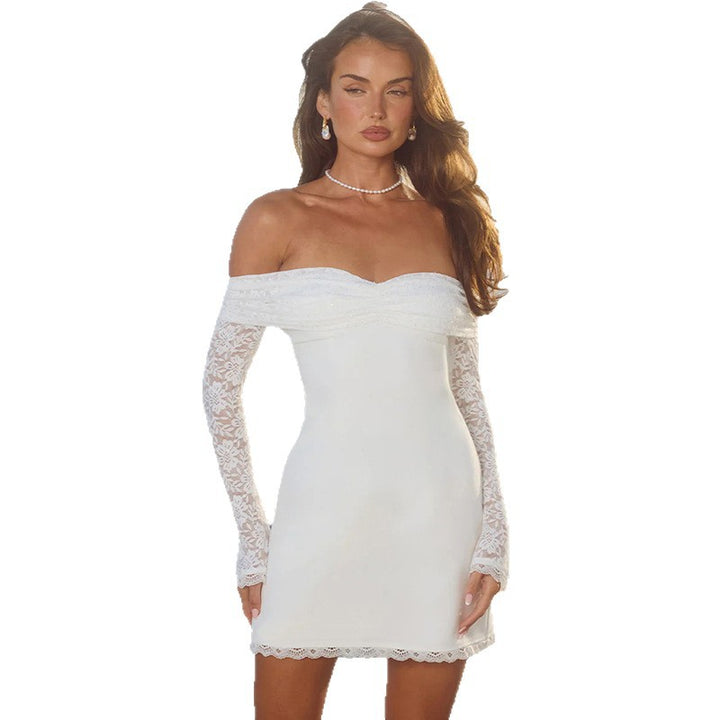 Dams Off-Shoulder Miniklänning med transparenta spetsärmar och bedårande snitt Mirla-Eva Jonsson