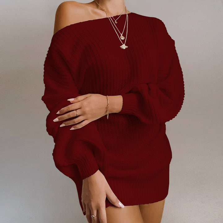 Dams Off-Shoulder Stickad Klänning med voluminösa ärmar och strukturerad yta Eva Jonsson-Eva Jonsson