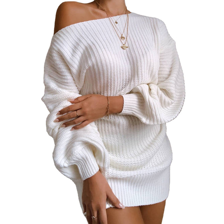 Dams Off-Shoulder Stickad Klänning med voluminösa ärmar och strukturerad yta Eva Jonsson-Eva Jonsson