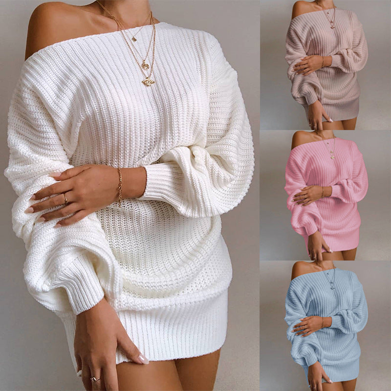 Dams Off-Shoulder Stickad Klänning med voluminösa ärmar och strukturerad yta Eva Jonsson-Eva Jonsson