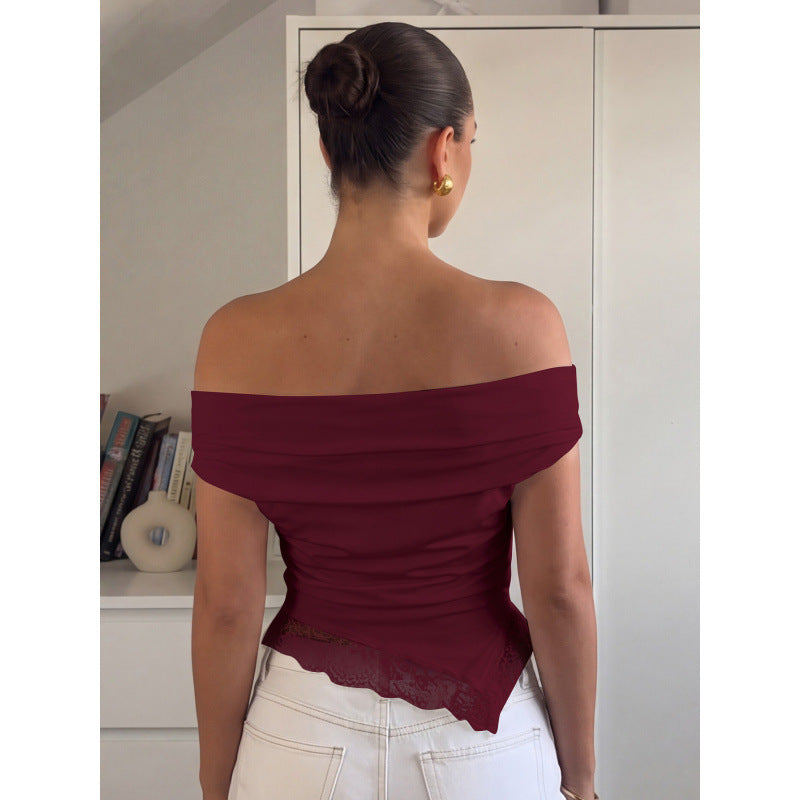 Dams Off-Shoulder Topp med filigran spetsdetalj och avslappnad passform Mirla-Eva Jonsson