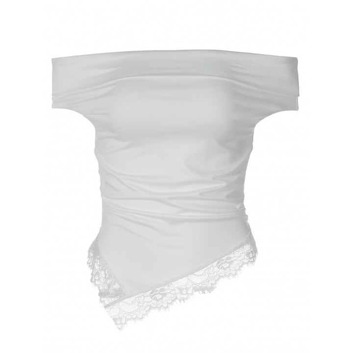 Dams Off-Shoulder Topp med filigran spetsdetalj och avslappnad passform Mirla-Eva Jonsson