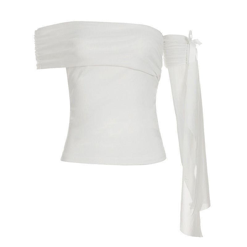 Dams Off-Shoulder Topp med volangdetaljer och transparent ärm Mirla-Eva Jonsson