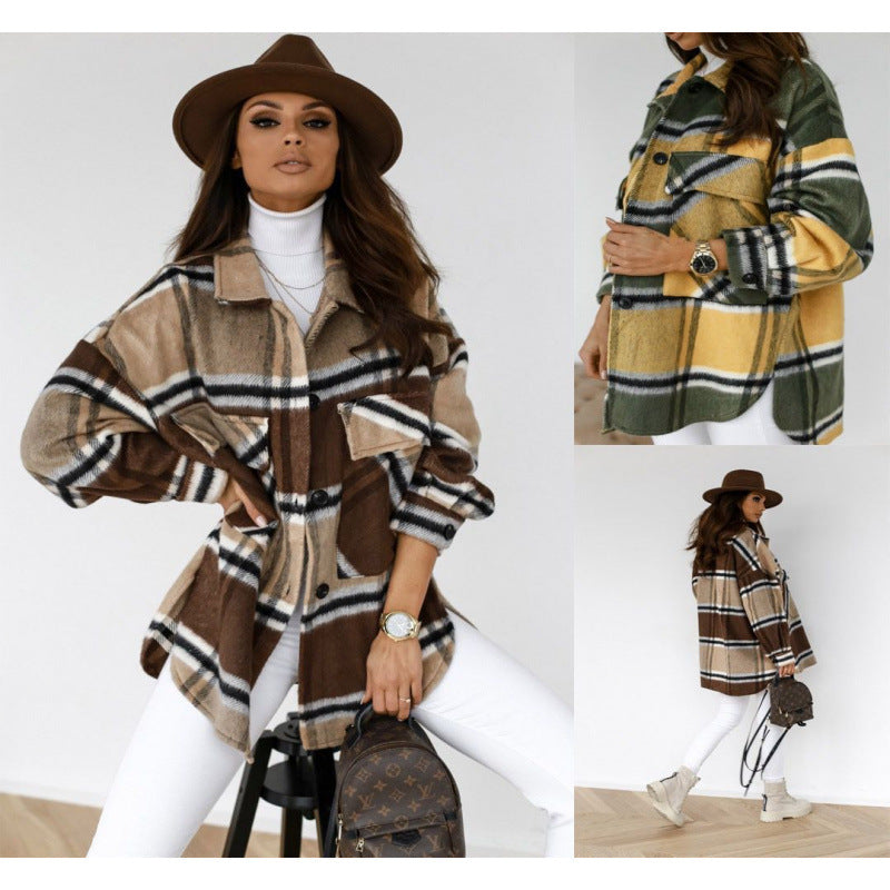 Dams Oversized Flanelljacka med rutmönster och fickor Mirla-Eva Jonsson