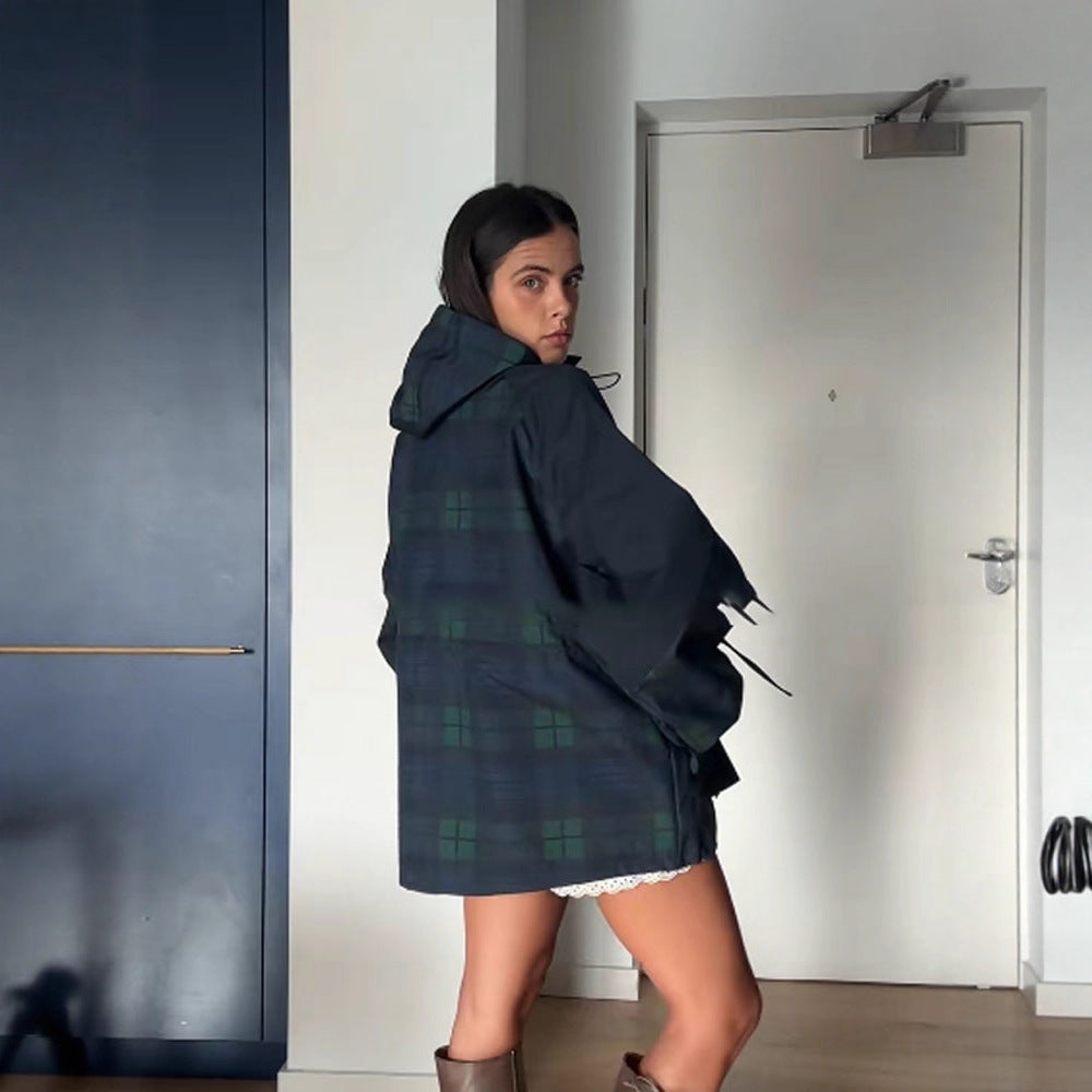Dams Oversized Jacka i avslappnad rutdesign med praktiska fickor och midjesnörning Mirla-Eva Jonsson