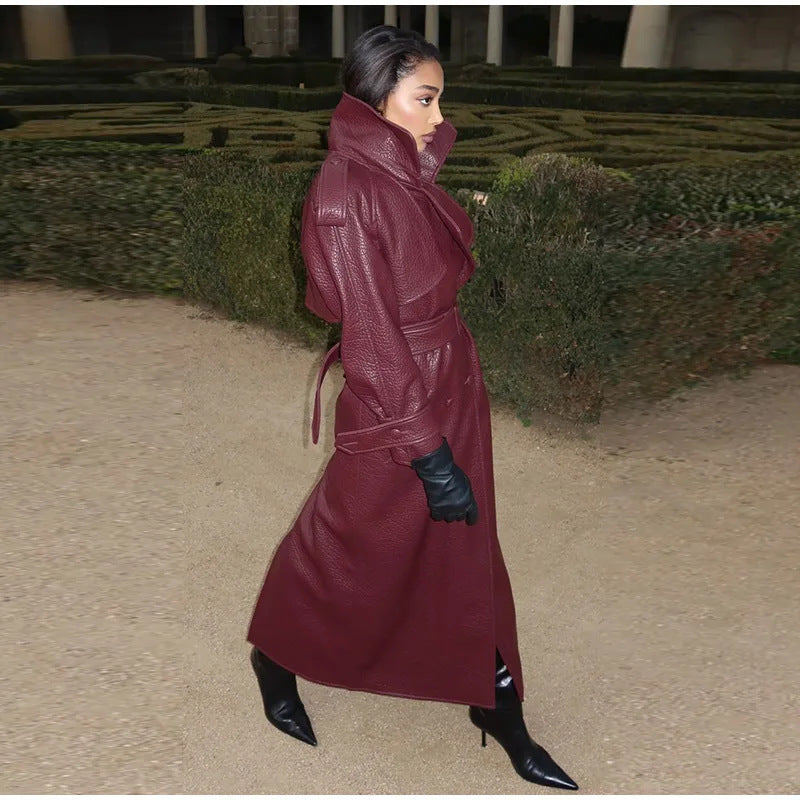 Dams Oversized Skinntrenchcoat med hög krage och avtagbart bälte Eva Jonsson-Eva Jonsson