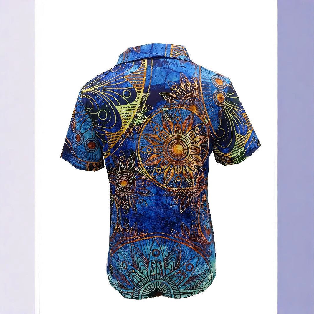 Dams Polo-t-shirt med högsta bärkomfort och grafisk mandala-design Mirla-Eva Jonsson
