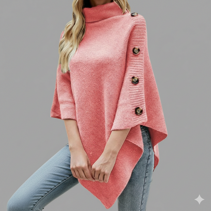 Dams Poncho med modern flätdesign och en hög krage Mirla-Eva Jonsson