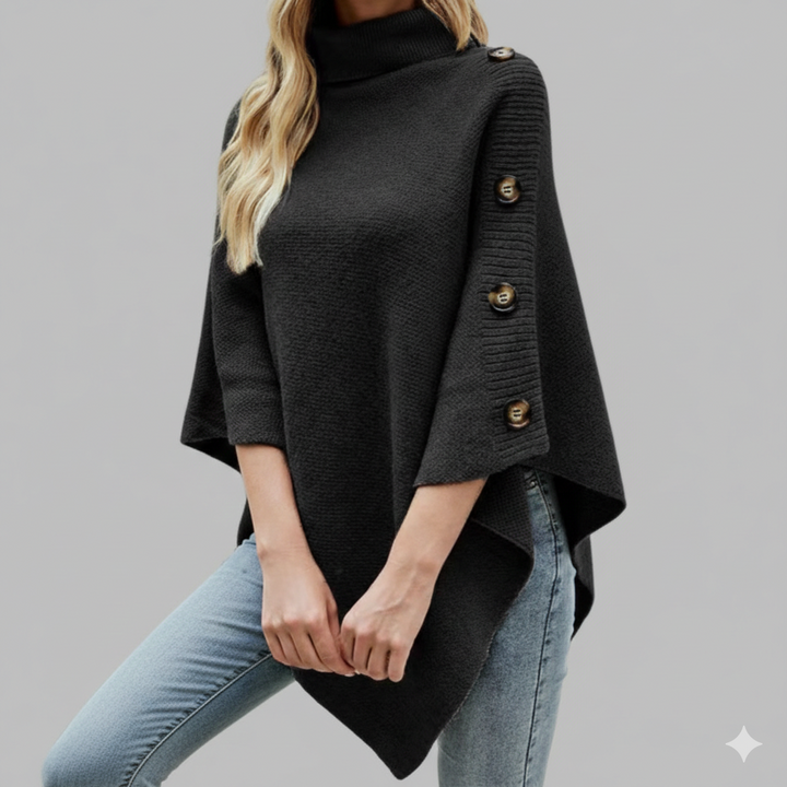 Dams Poncho med modern flätdesign och en hög krage Mirla-Eva Jonsson