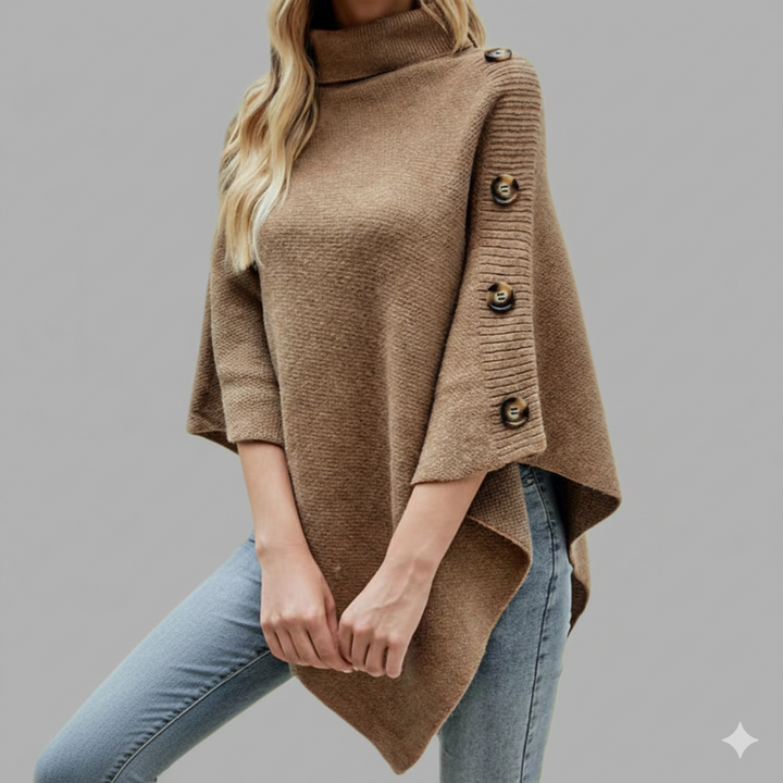 Dams Poncho med modern flätdesign och en hög krage Mirla-Eva Jonsson