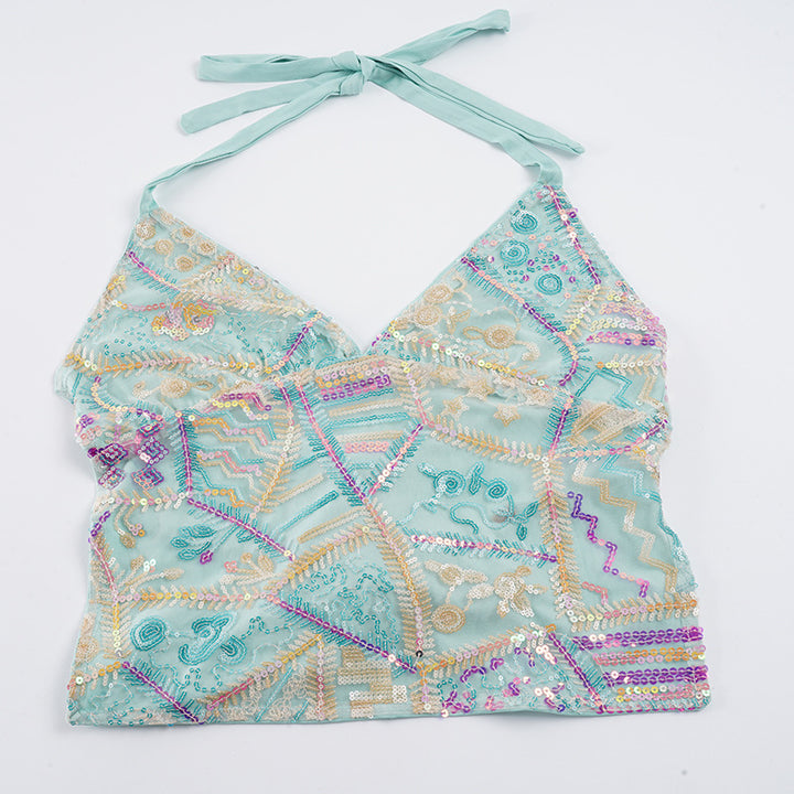 Dams Sparkling Spaghetti Strap Top with Unique Sequins and Lace Mirla-Eva Jonsson