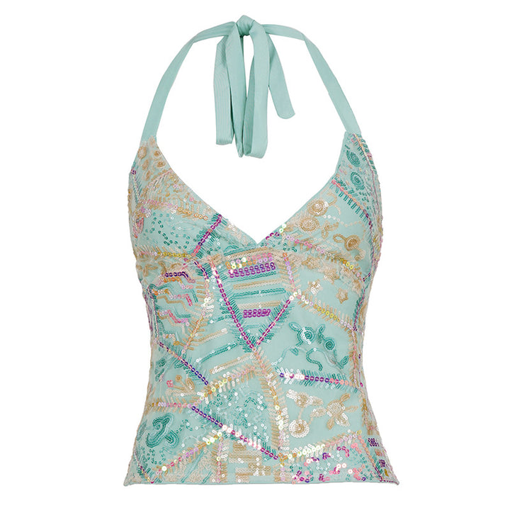 Dams Sparkling Spaghetti Strap Top with Unique Sequins and Lace Mirla-Eva Jonsson