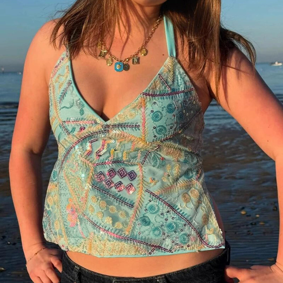 Dams Sparkling Spaghetti Strap Top with Unique Sequins and Lace Mirla-Eva Jonsson