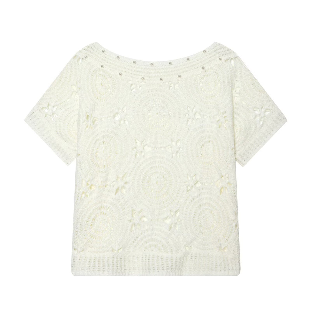 Dams Spets T-shirt med lyxig blommönster och dekorativa pärlor Mirla-Eva Jonsson