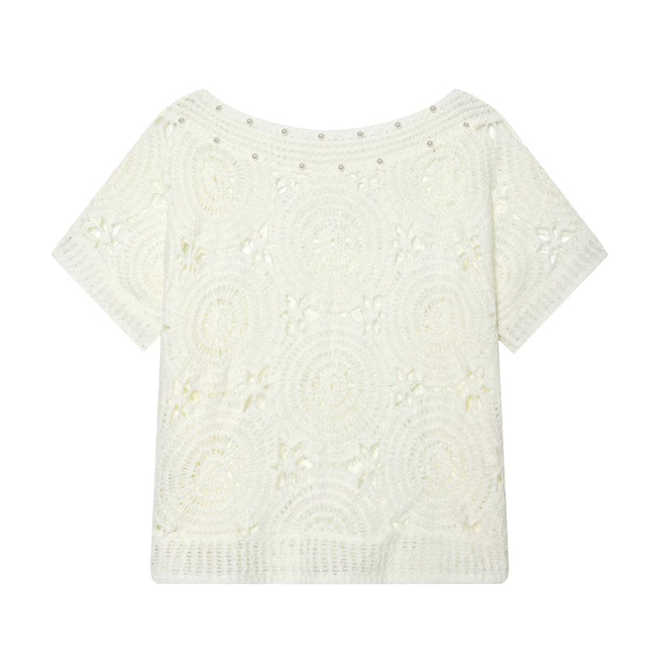 Dams Spets T-shirt med lyxig blommönster och dekorativa pärlor Mirla-Eva Jonsson