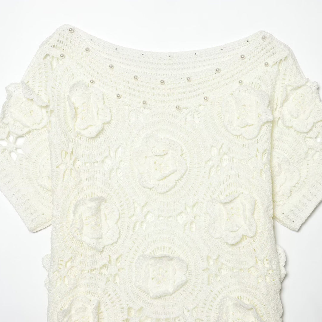 Dams Spets T-shirt med lyxig blommönster och dekorativa pärlor Mirla-Eva Jonsson