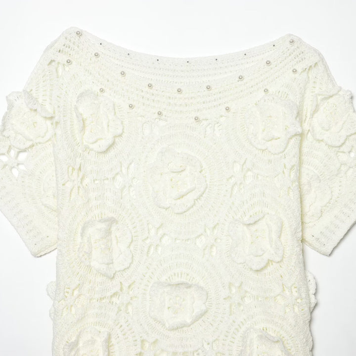 Dams Spets T-shirt med lyxig blommönster och dekorativa pärlor Mirla-Eva Jonsson